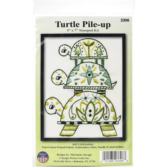 Design Works Crafts Turtles Pile-Up Stamped Embroidery Kit 3306 5" X 7" Sealed - Picture 4 of 4